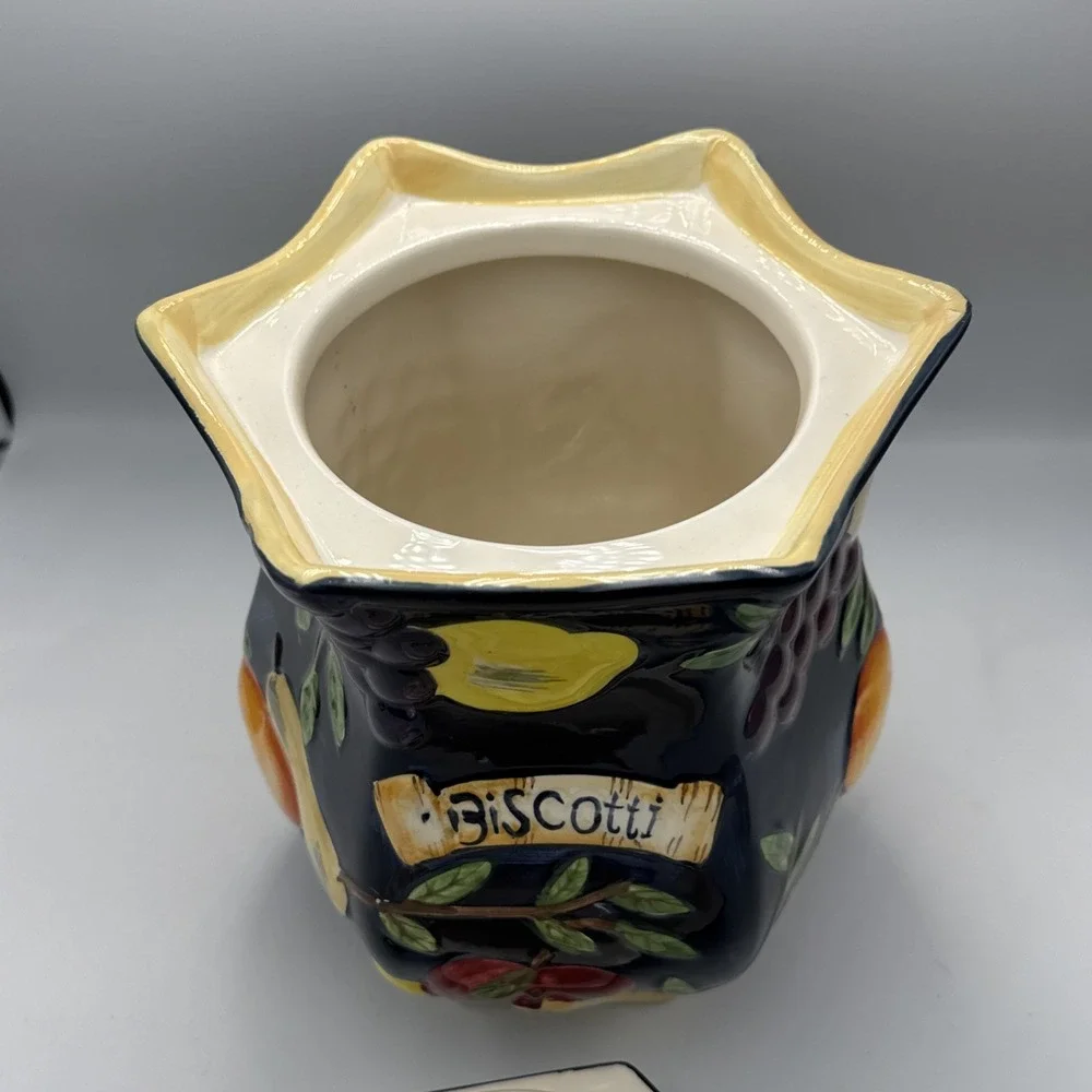 Hand Painted for Nonni's Biscotti Cookie Jar, Raised Fruit, Ceramic Canister